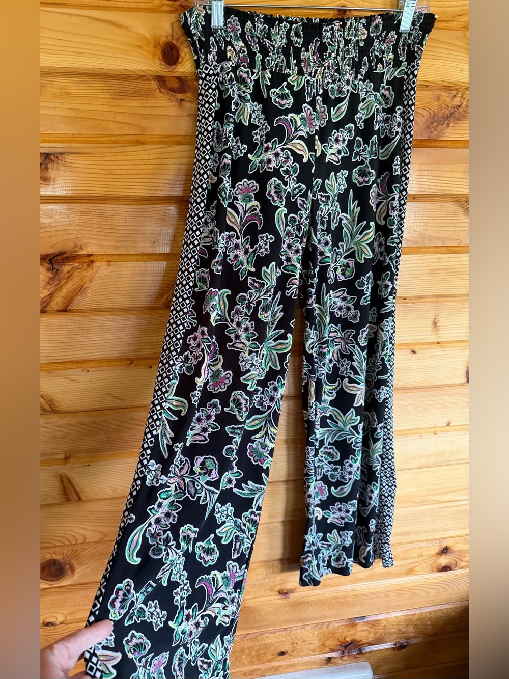 INC Black Floral Wide-Leg Boho Pants Size Small